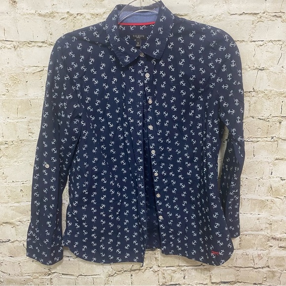 Talbots Tops - Talbots Blue Nautical Tab Sleeve Button Up